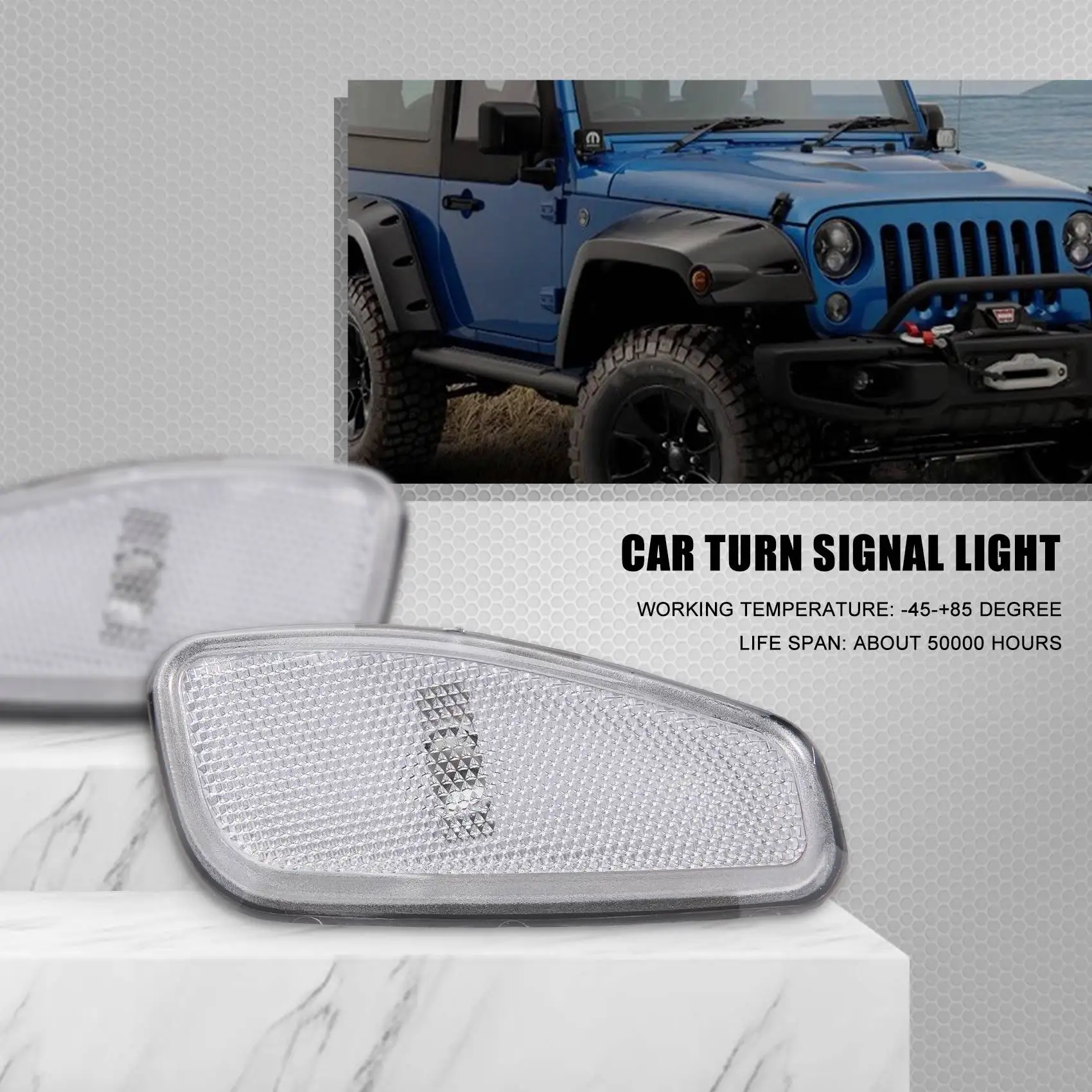 Car Side Reflection Warning Turn Signal Light Lamp Front Turn Signals Light For Jeep Renegade 2014-2017 White