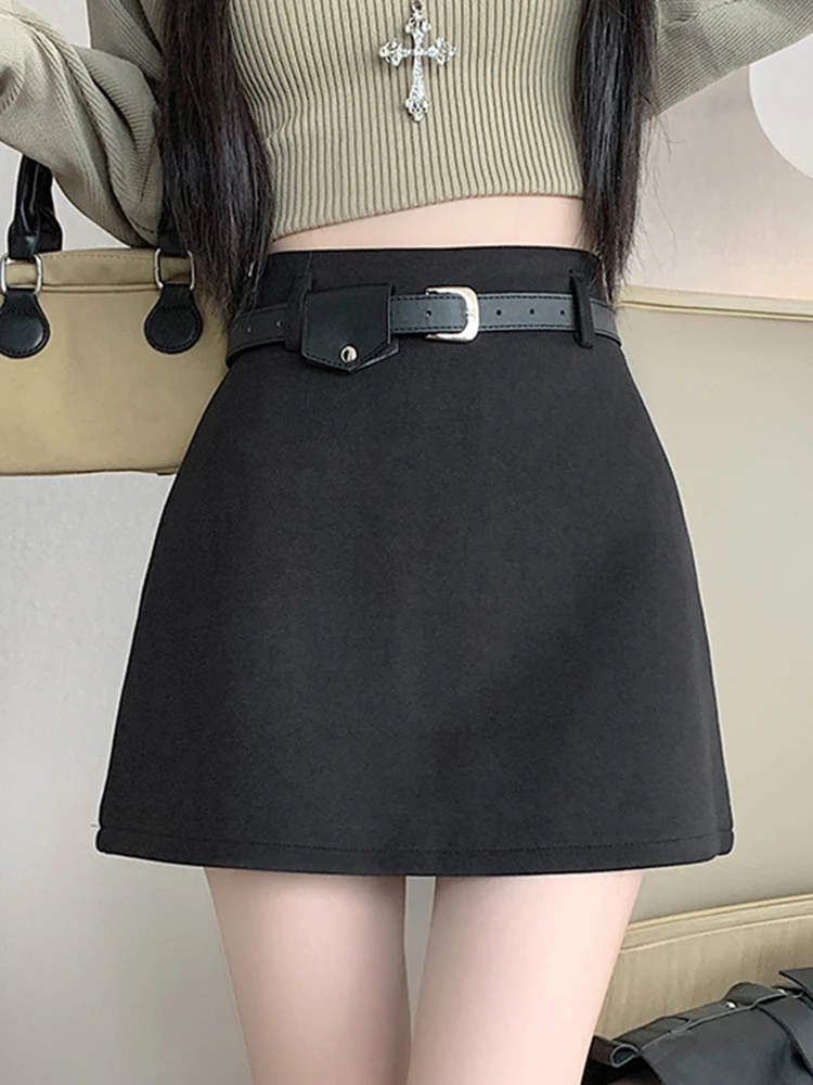 Gonna a Vita Alta Stile A con Cintura per Donna, Casual, Primavera Autunno, Novità, Gonna con Cerniera per Ragazze