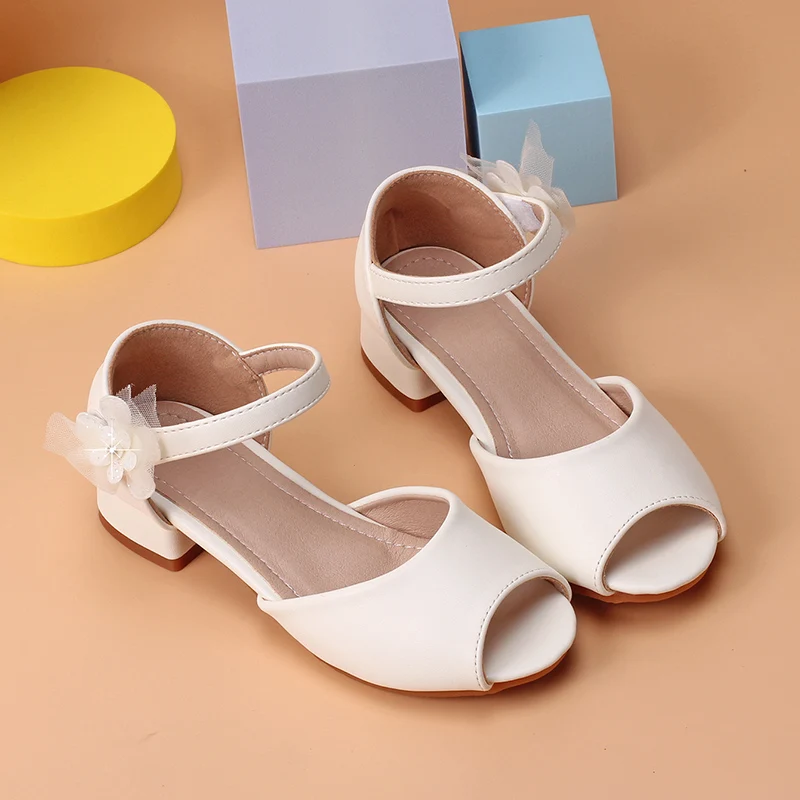 Kids Sandal Girls Summer Shoes Children High Heels For Girl Kids Lace pearl decoration Princess Shoes 4 5 6 7 8 9 10 Years