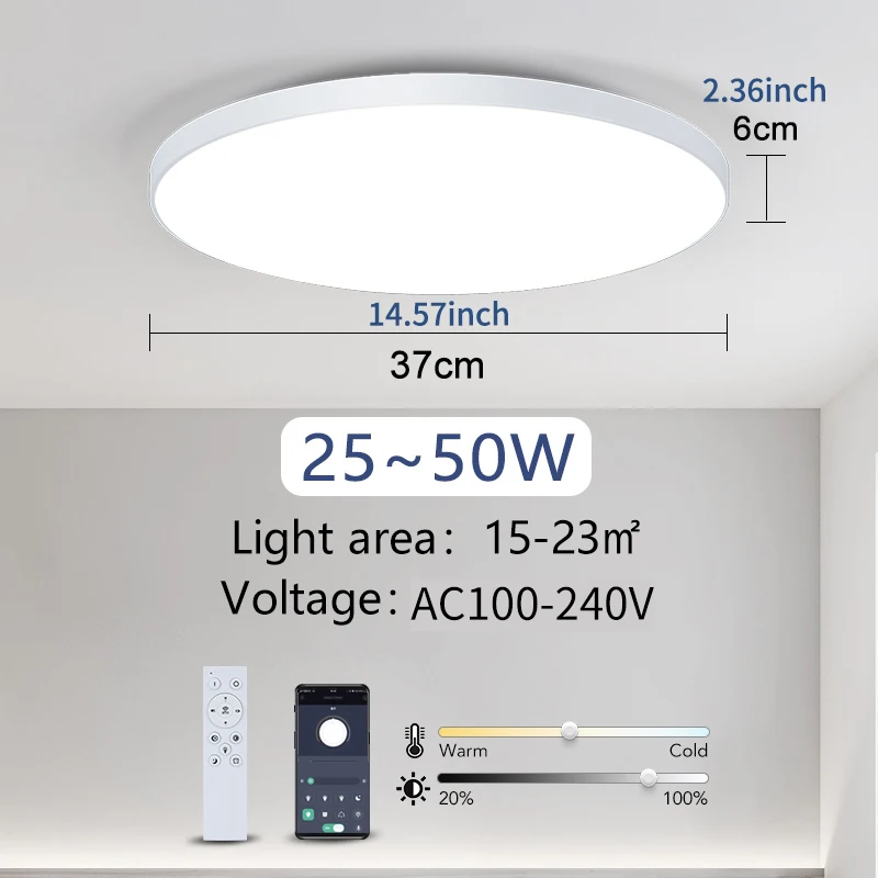 MARPOU Smart Ceiling Lamp LED Lamp for Bedroom Large Ceiling Lamps LED Lights with Remote Control Dimmable LED Lights for Room, image 7