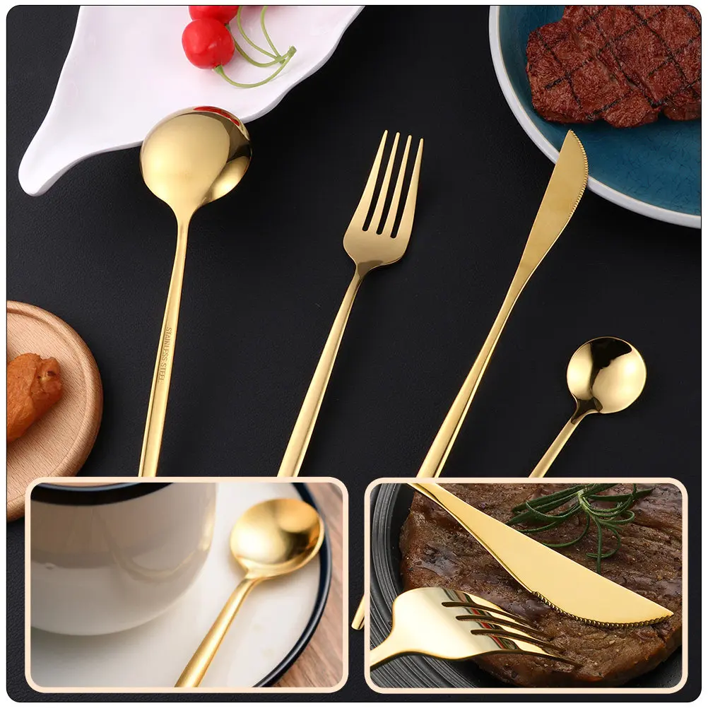 12Pcs Simple Cutlery Set Stainless Steel Flatware Kit Golden Finish Dishwasher Safe Rust Proof Home Tableware Western Food