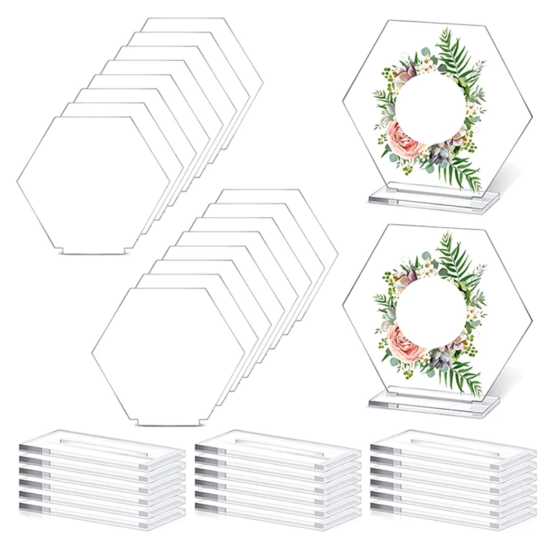 18 PCS DIY Clear Table Name Cards Numbers Hexagon Table With Holder Sublimation For Party Decoration