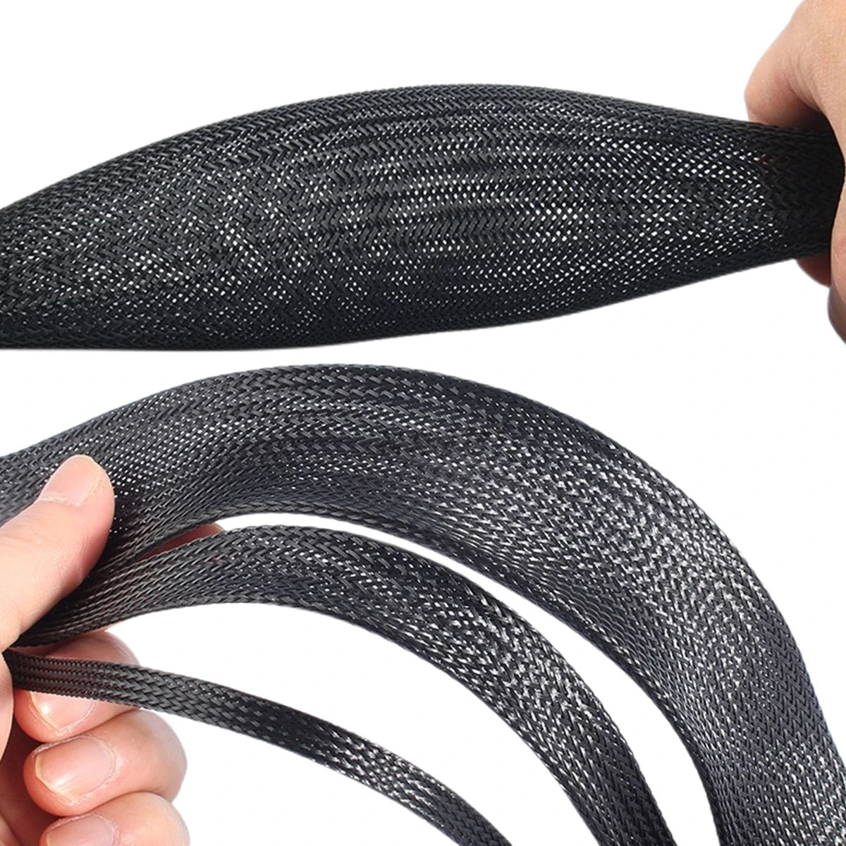 4/6/8/10/12/14/20มม.ขายส่ง1/5/10/50/100M สีดำฉนวน Braid Sleeving แน่นลวด PET Cable Gland ป้องกันสาย