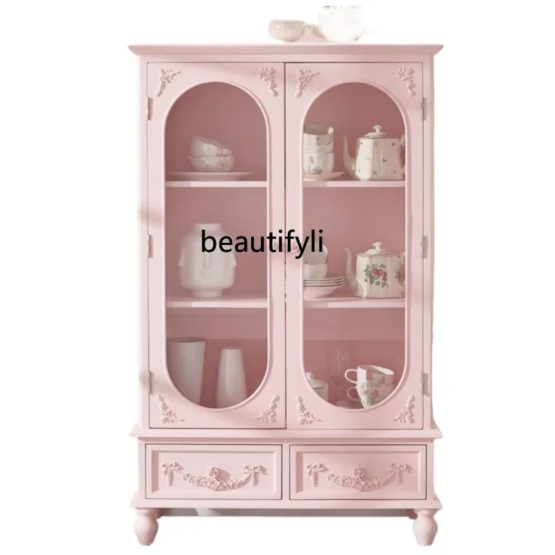 

French retro cream style dining side cabinet integrated against the wall high cabinet entrance entrance European display cabinet