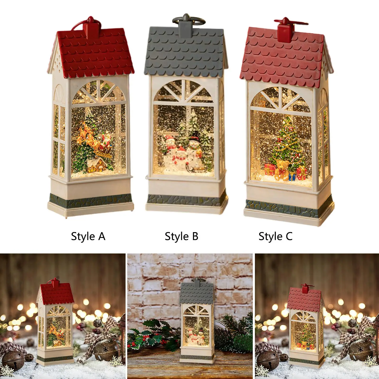 Lighted Musical Christmas Snow Globe Lantern Statue for Desktop Shelf Farmhouse Home Decor