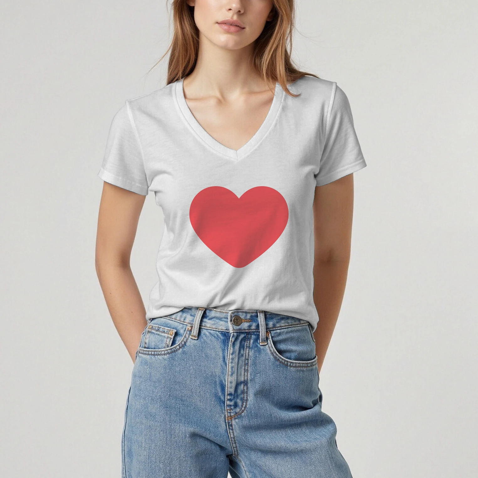 

Футболка с v-образным вырезом, летние женские топы с короткими рукавами, дизайн с рисунком любви, повседневная, удобная, модная, универсальная