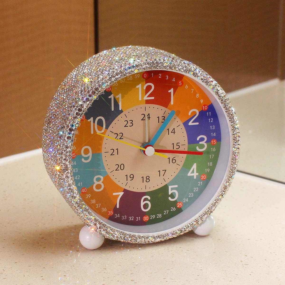 Creative Electronic Desk Clock with Rhinestones Early Childhood Education for Children Student Silent Luminous Pointer Ornaments