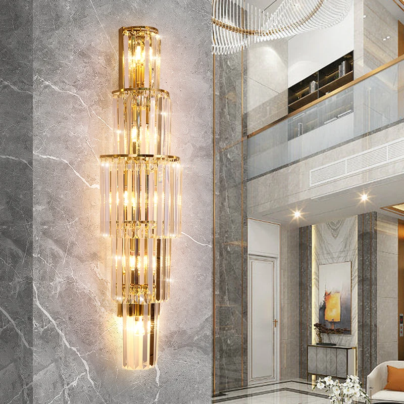 

Atmospheric Hotel Club Banquet Hall Crystal Wall Lamps Large Living Room Background Wall Lights New Corridor Stair LED Lighting