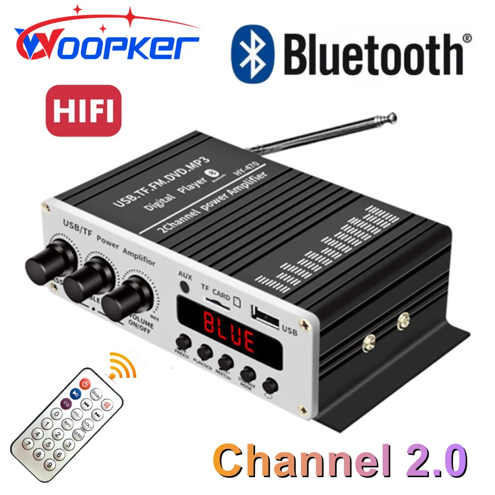 

Woopker Hifi Power Amplifier 470 Channel 2.0 Bluetooth 20W*2 Bass Treble Digital Audio AmpFor Car Home Sound Computer Broadcast