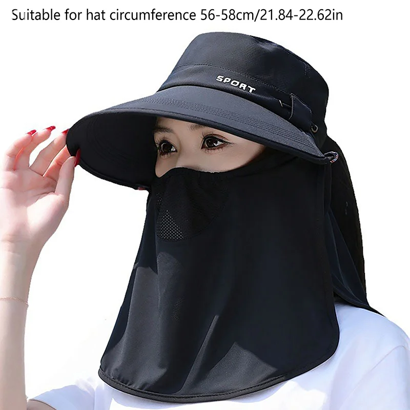 여성 와이드 브림 페이스 마스크 태양 모자 분리형 목 페이스 플랩 포니 테일 UV 보호 바이저 모자 정원 낚시 하이킹