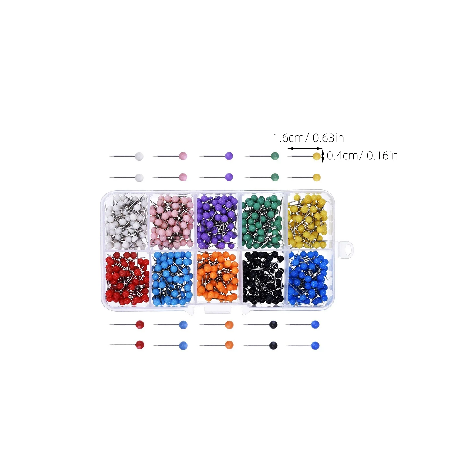 600pcs Multi-color Push Round Head Map Tacks for Maps Calendar Whiteboard Fabric Making (Ten Color) round push pin