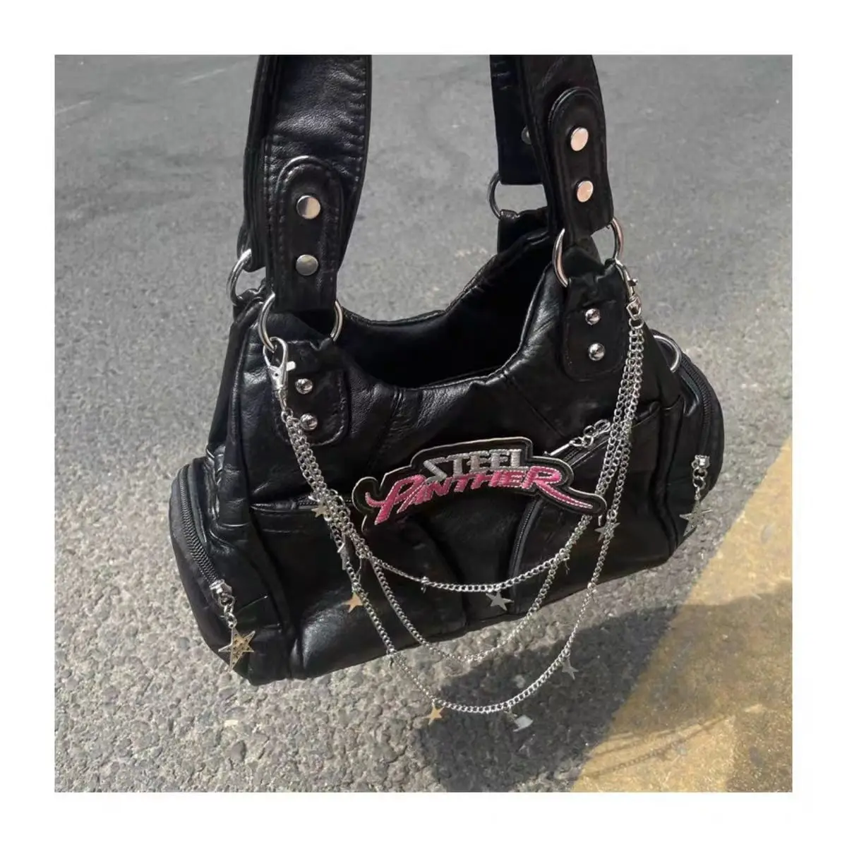 JIAERDI Vintage Y2k Handbag Women Retro Hot Girls Letter Embroidery Casual Crossbody Bags Female Moto Biker Black Shoulder Bag