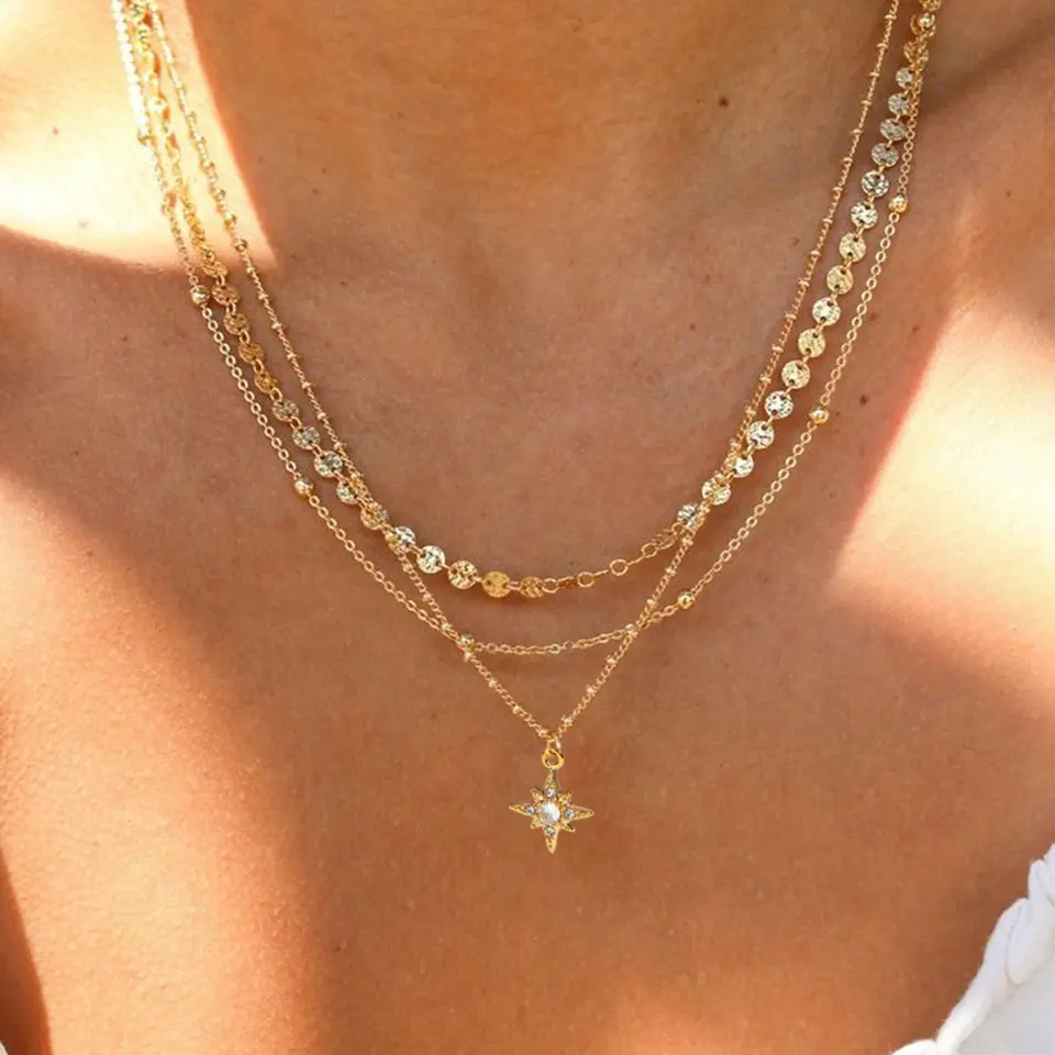 Gold herringbone flat chain necklace