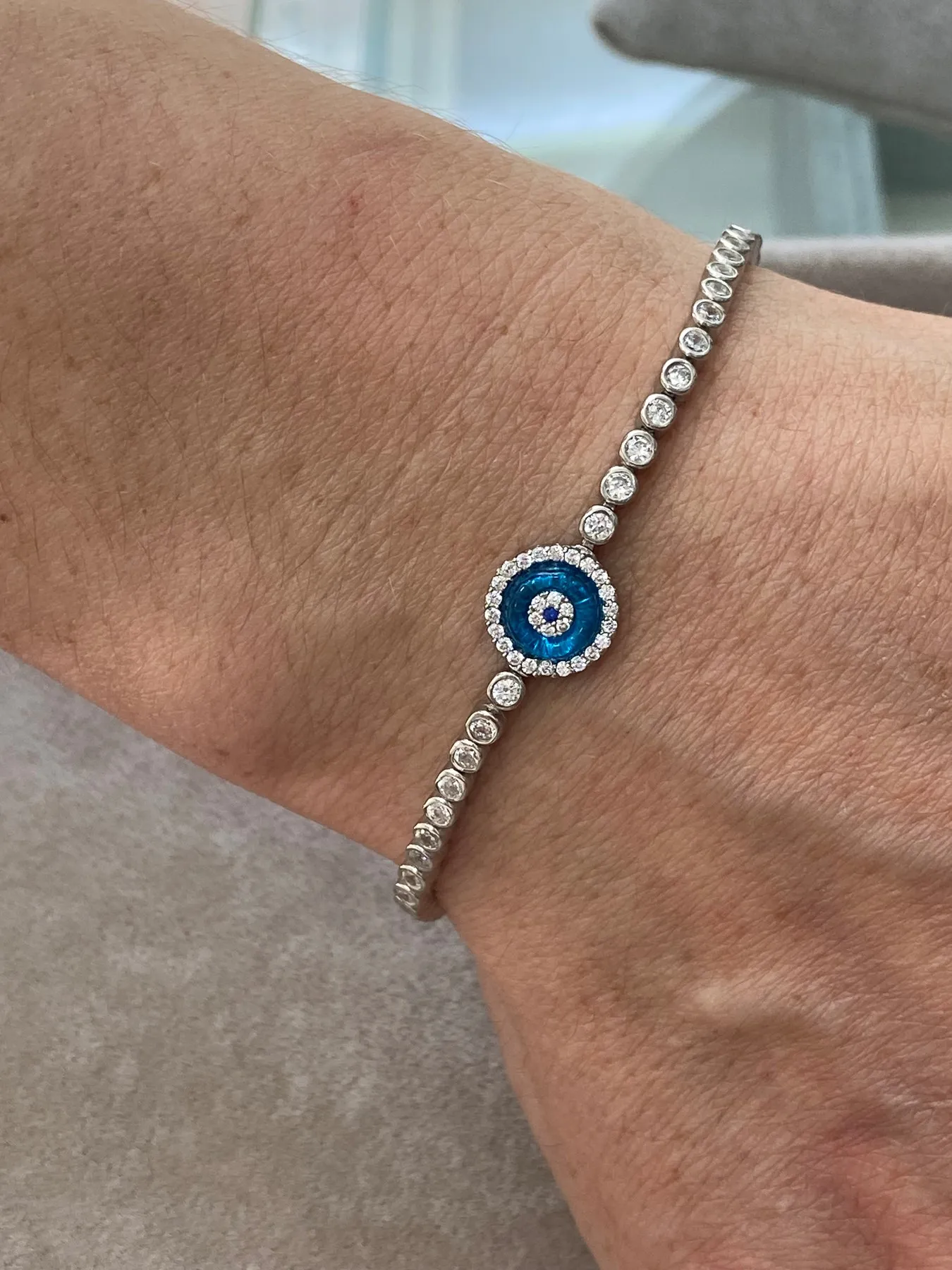 Silver Evil Eye Bead Bracelet, Handmade Bracelet, Made of 925 Sterling Silver.