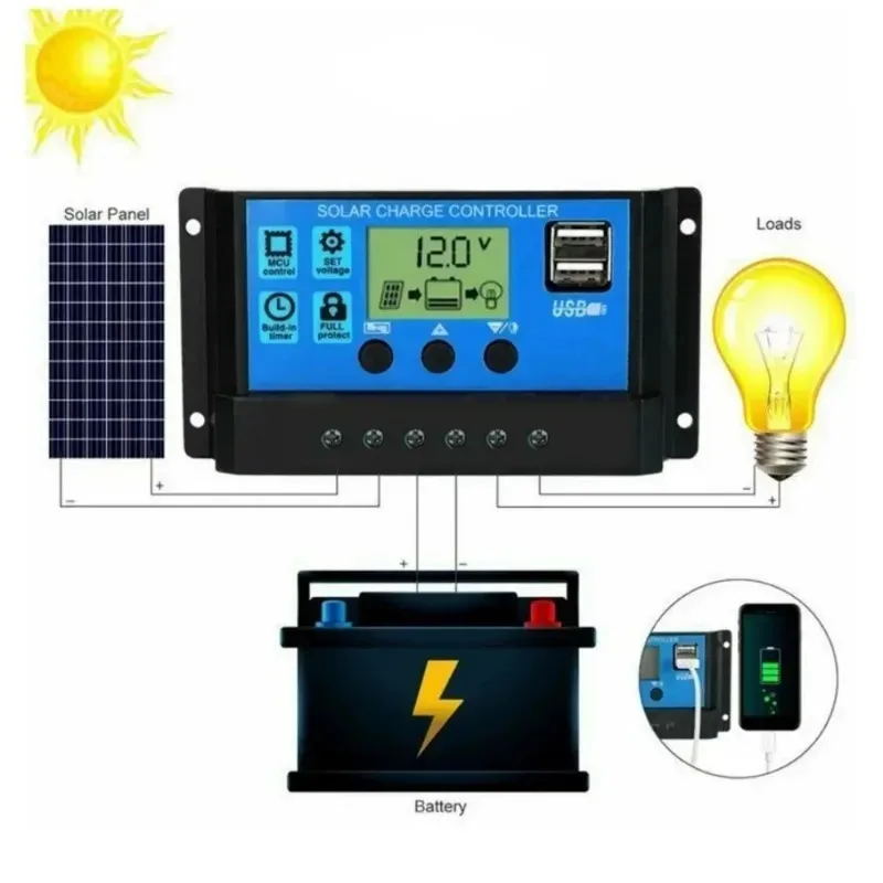 With Adjustable LCD Display Timer Setting New Solar Charge Controller 12V 10A 20A 30A 40A 50A 60A 70A 80A 90A 100A