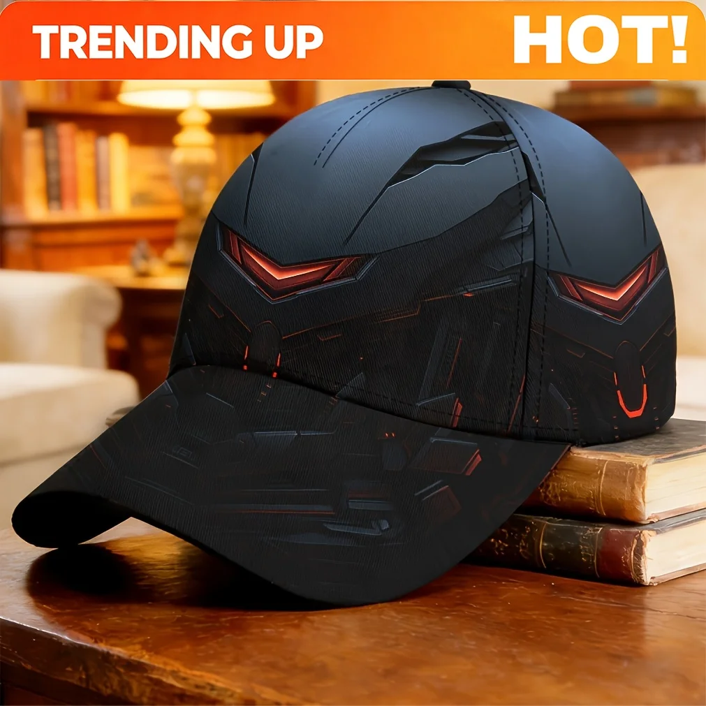 Customization 1pc 2D Flat Dark Futuristic Mechanical Design Baseball Cap | Lightweight All-Over Print Skateboard Truck Driver Ca