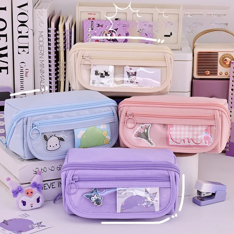 مقلمة ذات سعة كبيرة مع سحاب - حقيبة قرطاسية محمولة لتخزين اللوازم المدرسية والمكتبية للطلاب