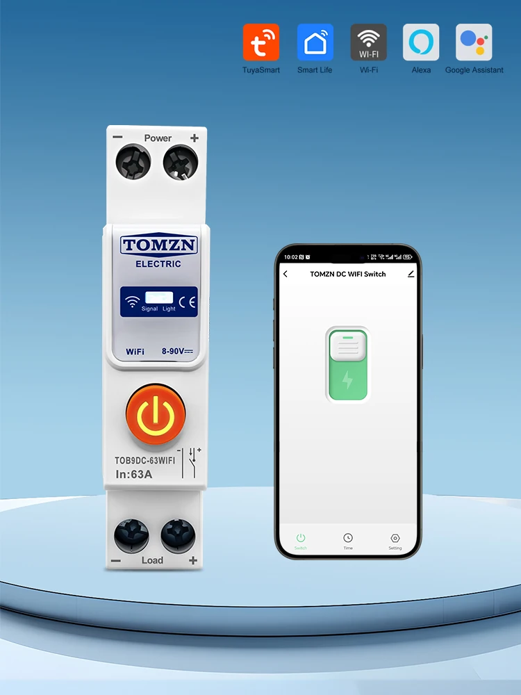 AliExpress TOMZN DC WIFI Smart Circuit Breaker Tuya Smartlife Cycle Timer 8-90V 63A Switching Power Supply 1P Relay Status Countdown