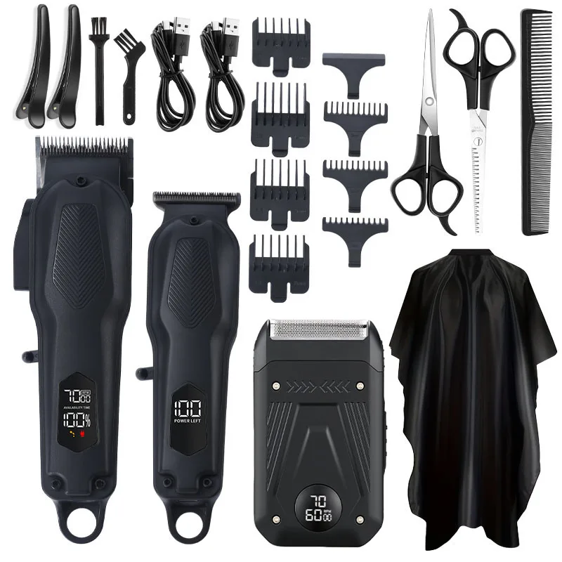 3PCS LCD Screen Hair Clipper Set High Power Portable Cordless Hair Clipper Professional Electric Shaver for Men Shaving Trimmer