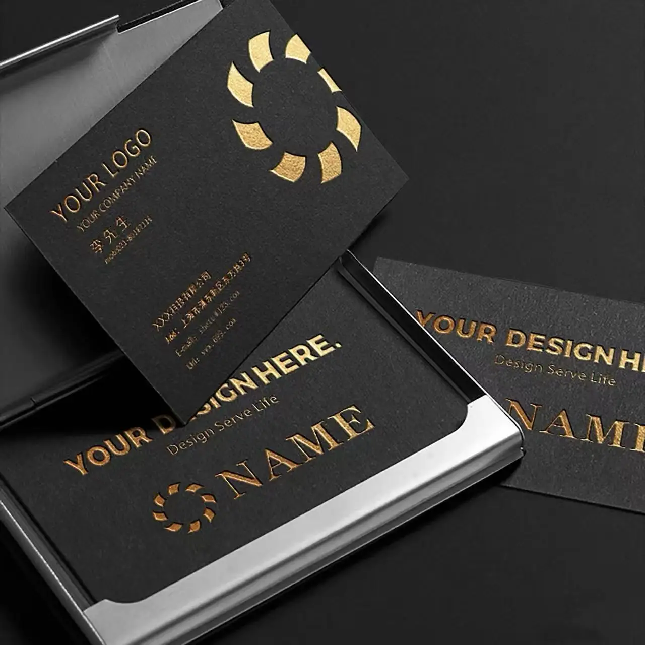 

Customized High-End Black Gold Stamped Business Card Production with Creative Thickened Gold Embossed Special Paper Design