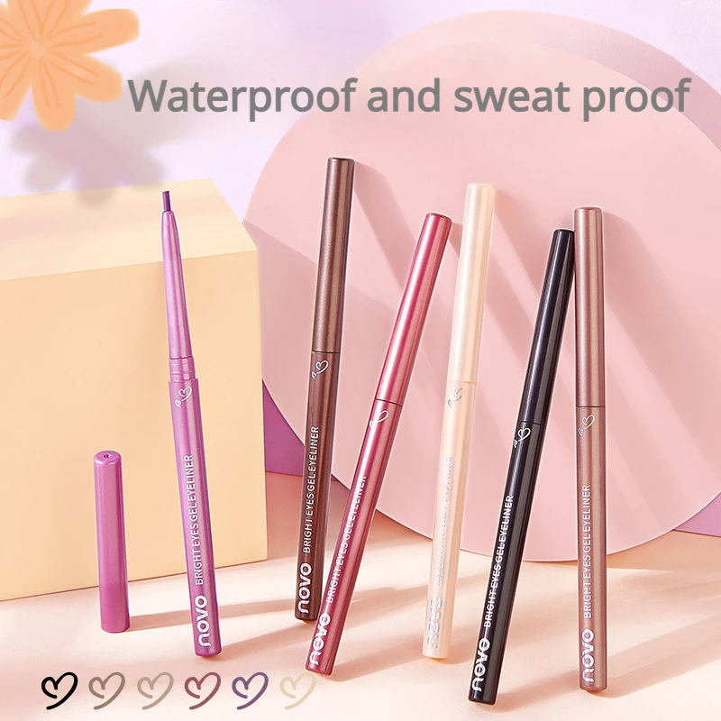 6 kolorów Eyeliner ołówek wodoodporny, długi-trwały czarny brązowy łatwy w noszeniu Eyeliner długopis leżący jedwabnik kolorowy klej Eyeliner