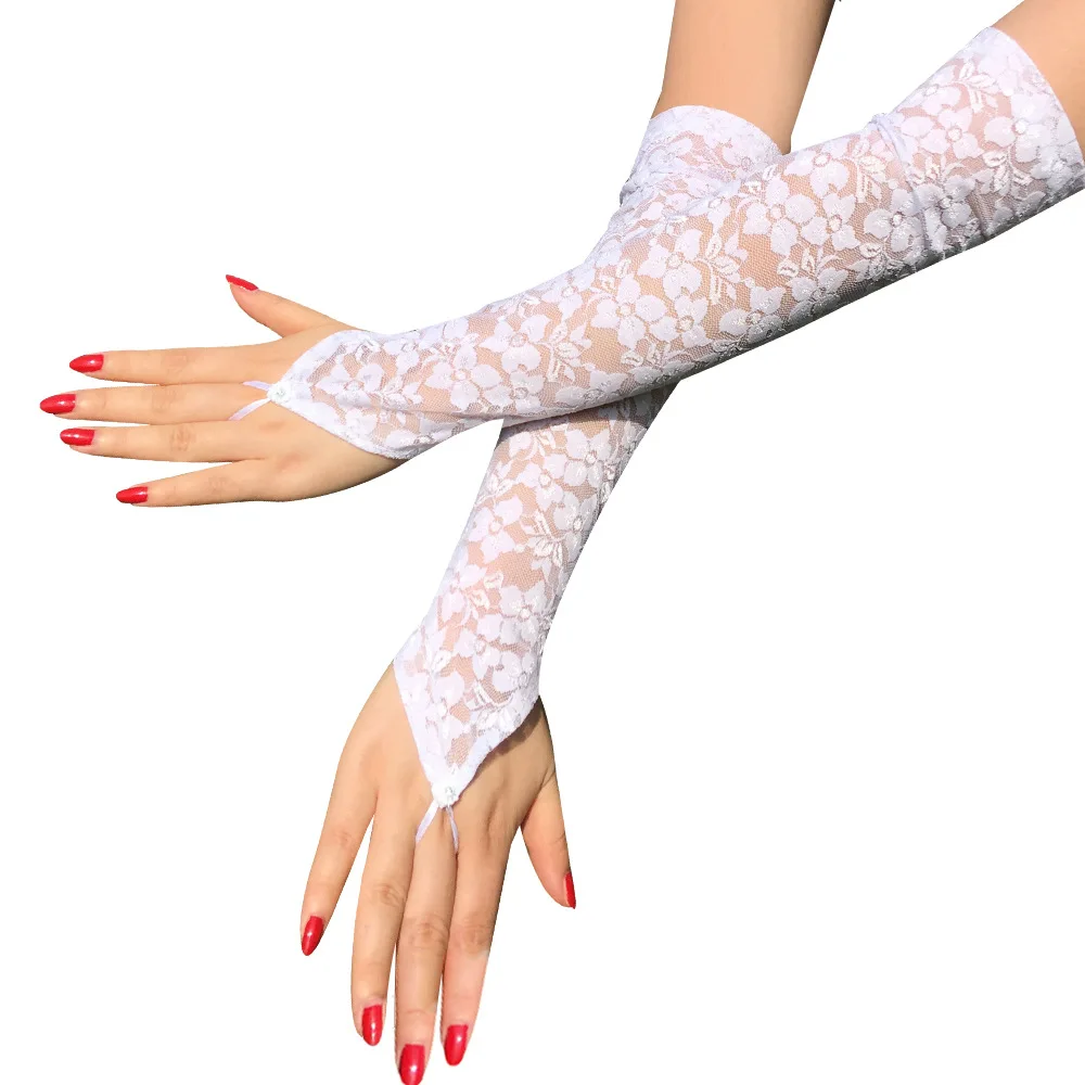 Party Fashion Silky Women Floral Thin Gloves Fingerless Mitten Women Gloves Long Lace Gloves