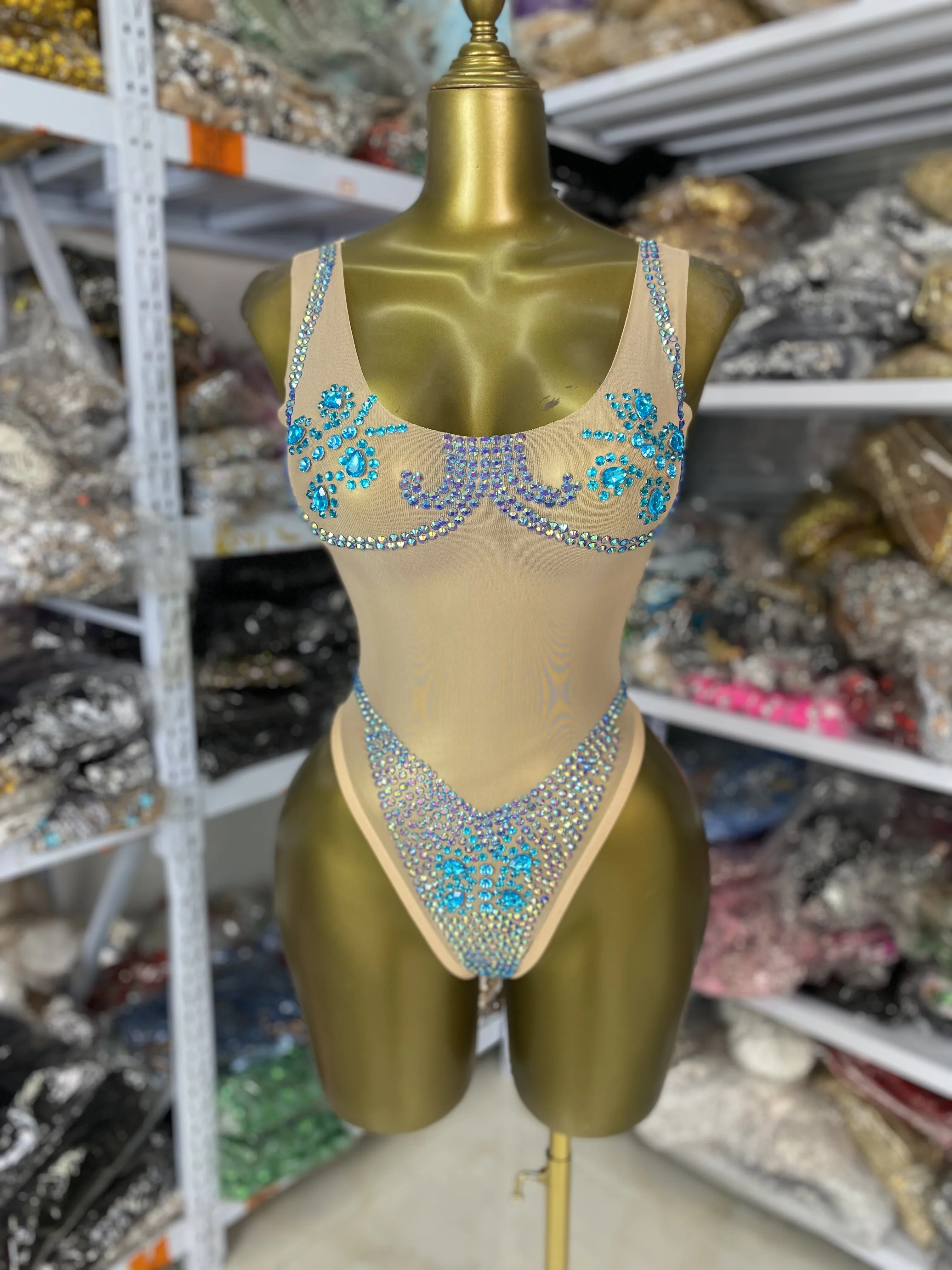 

Синие блестящие стразы, прозрачное боди, костюмы для выступлений в ночном баре, платье для особых случаев, оптовая продажа, Прямая поставка