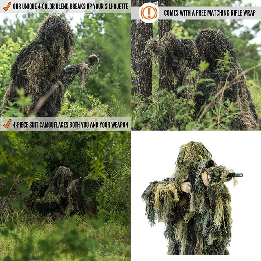 

Warrior Ghillie Suit - Camouflage Hunting Suit for Men, Military, Hunters, Snipers Airsoft