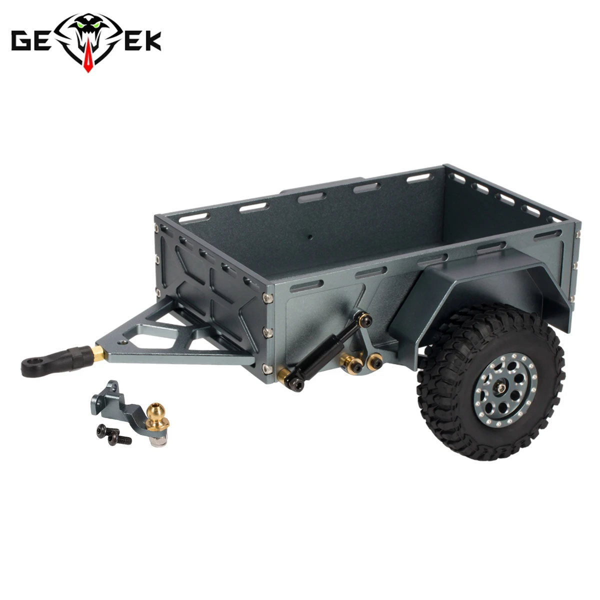 CNC Aluminum TRX4M Utility Trailer with Hitch Mount for 1/18 RC Crawler TRX4-M Defender Bronco K10 High Trail Scale Accessories