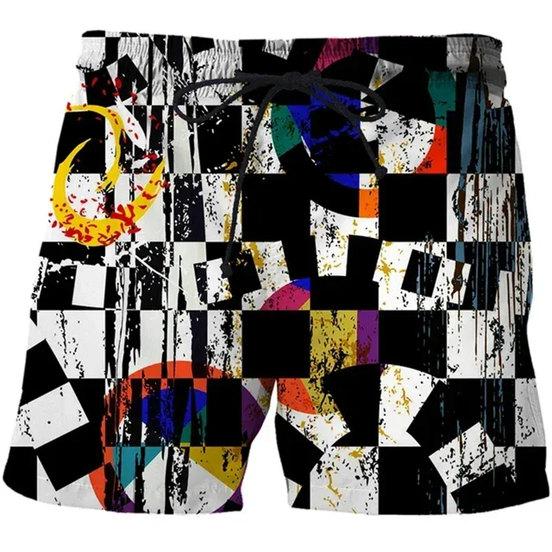 Mens Colorful Geometric Beach Shorts 3D Print Swim Trunks Summer Quick Dry Board Shorts Hawaiian Streetwear Oversized Swimwear