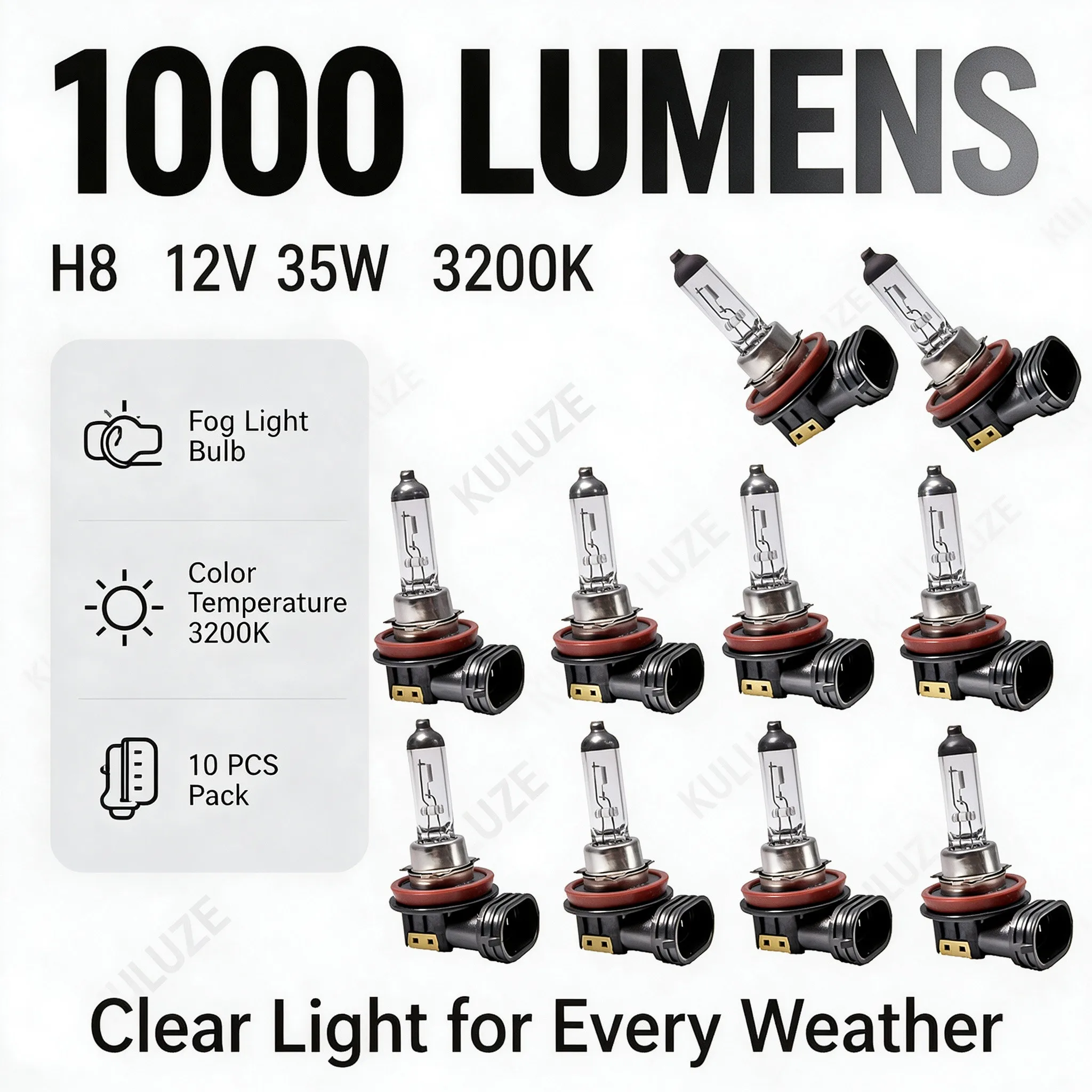 10 Pcs H8 Halogen Car Bulb Fog Lamp 3200K 12V35W Clear Quartz Head Light Car Lighting Source for Vehicle Wholesale