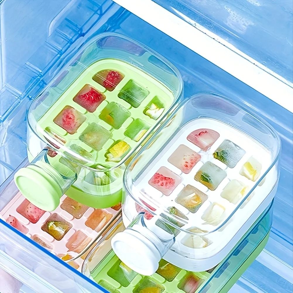 كوب زجاجة ثلج، زجاجة مياه 2 في 1 بدون ضغط على قالب مكعبات الثلج مع غطاء وصندوق، زجاجة مكعبات ثلج (أبيض، 800 مل) #4