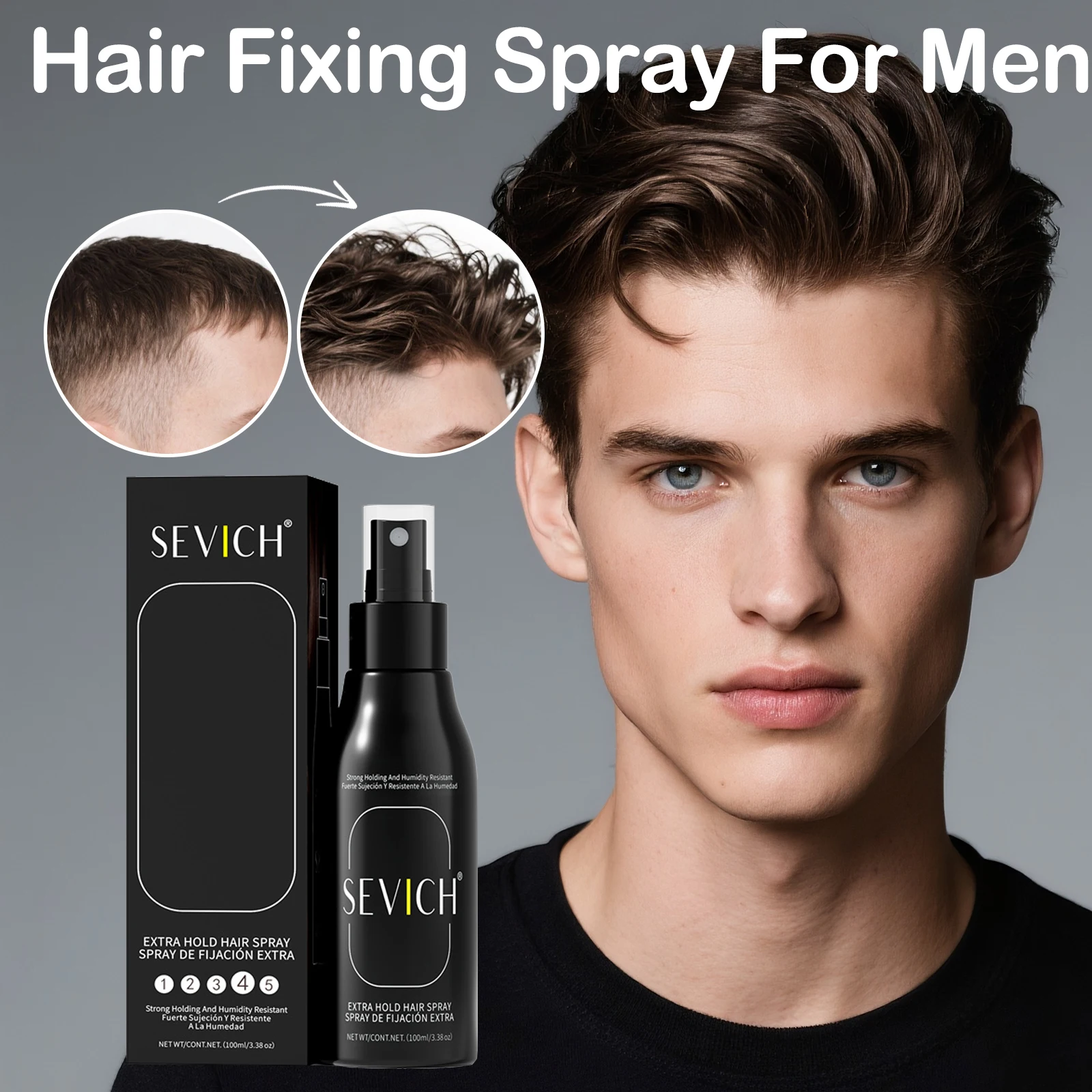 SEVICH nuevo Spray de fijación de cabello para hombres 100ml Spray de peinado de sujeción fuerte Spray de sujeción de cabello de fibra de cabello producto para el cabello de salón de agua