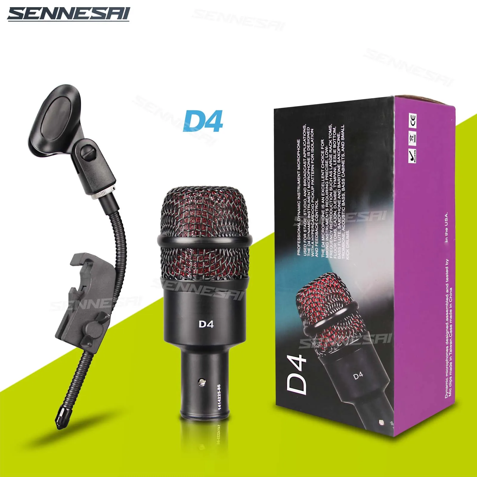 Hot Selling！D4 Tom Snare Drum Microphone (Metal) Cardioid Mic For Drum Instrument Music Pick Up，There are damping clamps