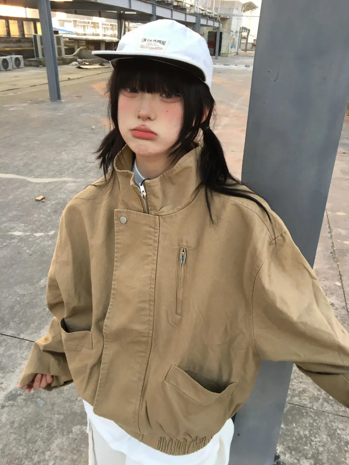 

Bomber Jackets Womens Jacket Collared Demi-Season Cashmere Spliced Drawstring Leisure Vacation Wicking Cuffed Flexible Elastic