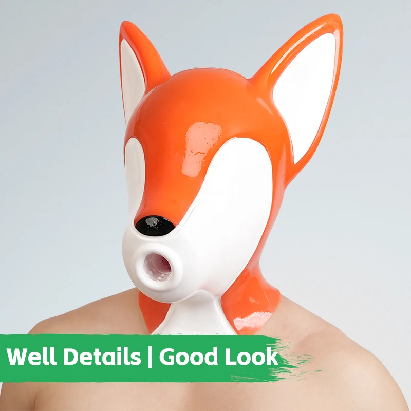 Furrjoi Silicone Fox Hood Realistic Mask for Cosplay Costumes Furry Headgear Upgrade Latex Pet Play Tights Catsuit