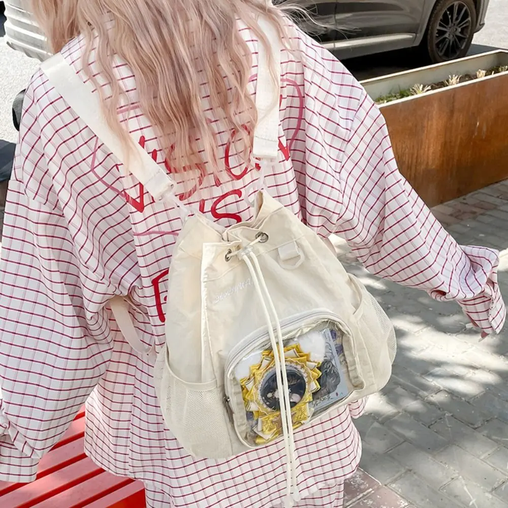 

Knapsack Transparent Nylon Drawstring Backpack Sweet Lightweight Casual Ita Backpack Badge Display Harajuku Y2k Schoolbag Girls