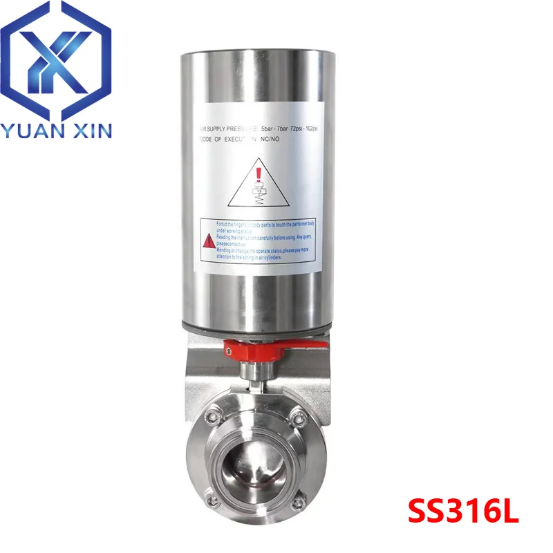 316L Stainless Steel Tri-Clamp Pneumatic Butterfly Valve Sanitary Single-Acting Vertical Dust Butterfly Valve
