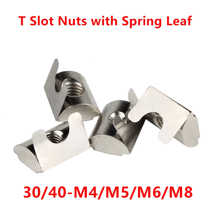 

50pcs 30/40-M4/M5/M6/M8 Roll-in T Slot Nut with Spring Leaf Elastic Nut Block Nuts for 30/40 series Aluminum Profile Accessory