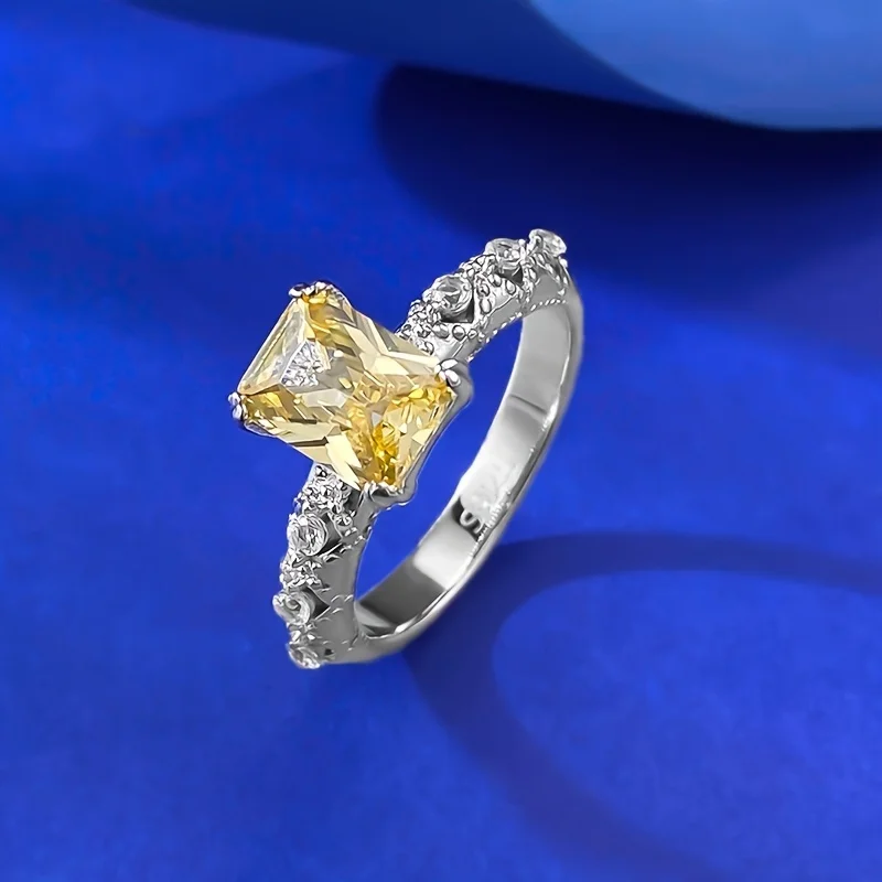 

SGARIT 68mm Yellow Diamond Rectangular Cut Ring for Women 925 Sterling Silver Wedding Band