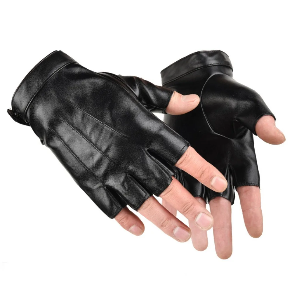 Fashion Punk PU Driving Gloves Cool Button Design Half Finger Gloves Anti-Slip Gothic Performance Gloves Party