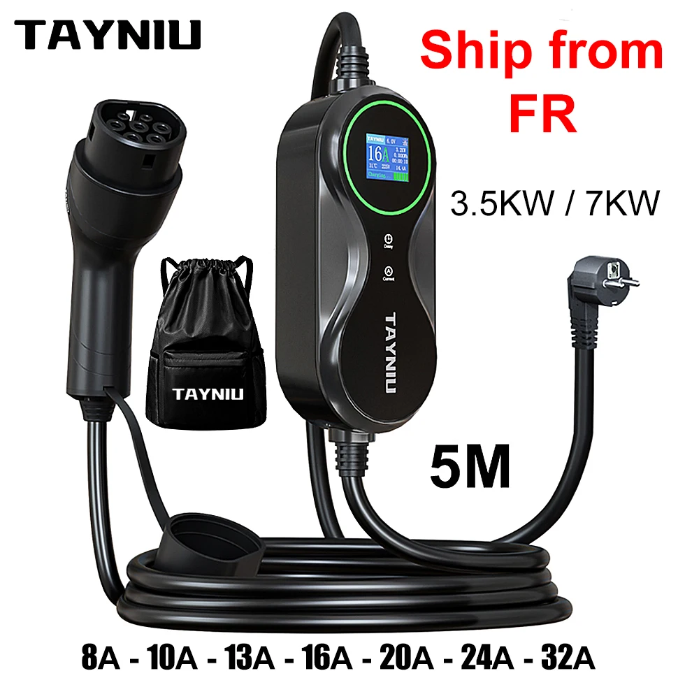 TAYNIU Infinity Electric Car Charger 32A 7KW 3.5KW 16A 80V-260V 5M Cable with Bag TYPE 2 Portable EV Car Charging Station EVSE