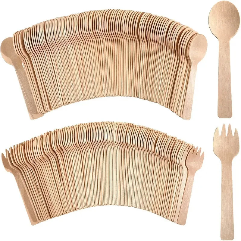 Ensemble de cuillères en bois jetables, cuillère à Dessert pour crème glacée, adaptée aux gâteaux de mariage, vaisselle pratique pour fête, 100 pièces