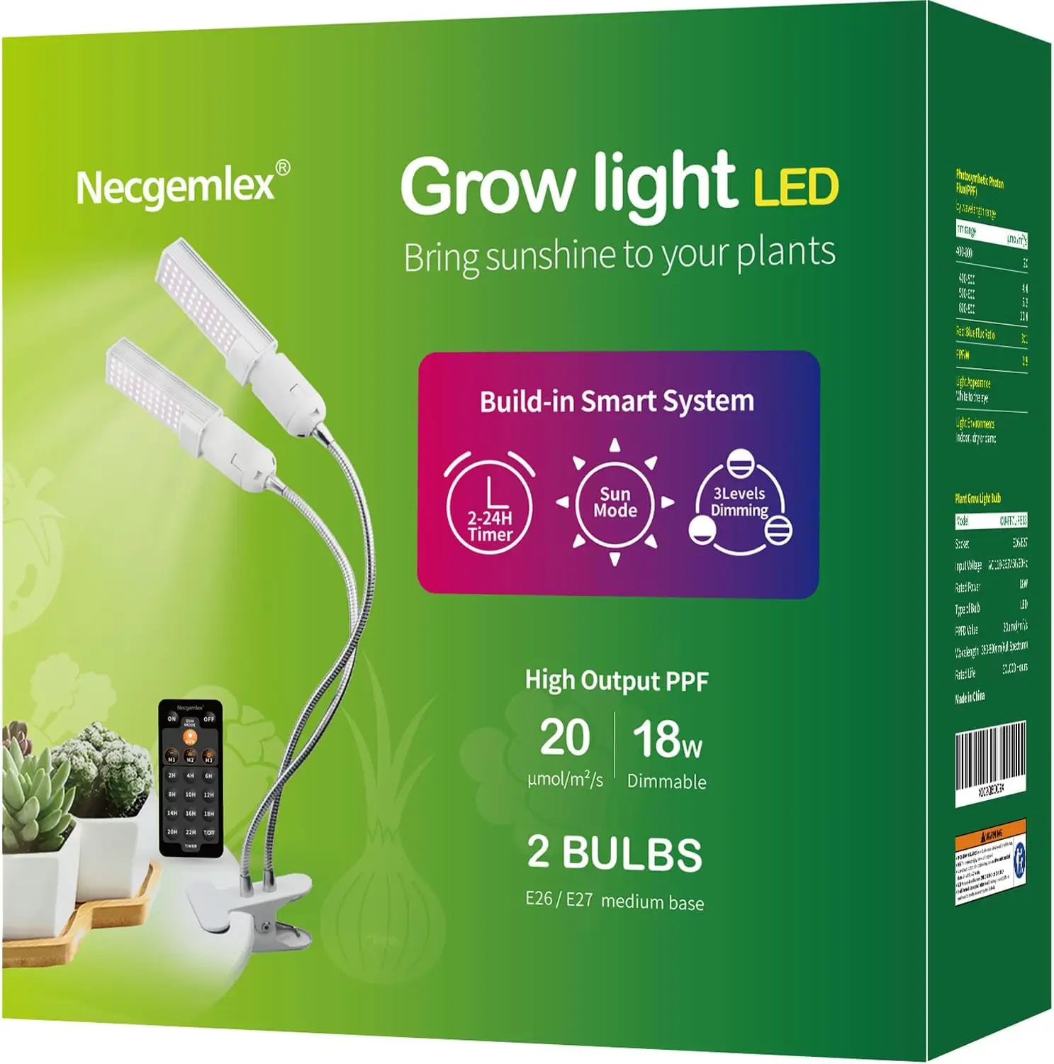 

Умная светодиодная лампа для растений в помещении с таймером, регулируемой яркостью, двумя головками и полным спектром