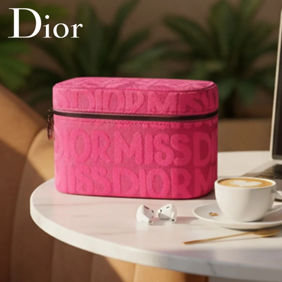 Dior’s Bag Pink Cosmetic Bag For Women Fashion Zipper Makeup Storage Pouch With Brand Print Ideal Beauty Organizer For Daily Use - view 2