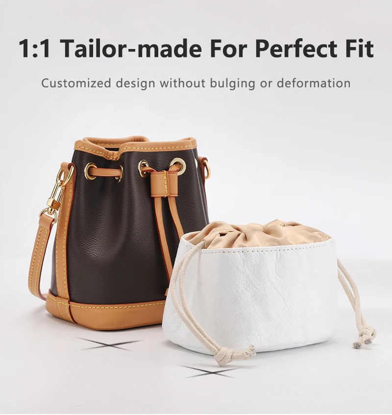 CRAZYSMITH Bag Organizer For LV Nano Noe Handbag Dupont Paper Inner Bag Insert Storage Bags Drawstring Liner Bag Support Shaper