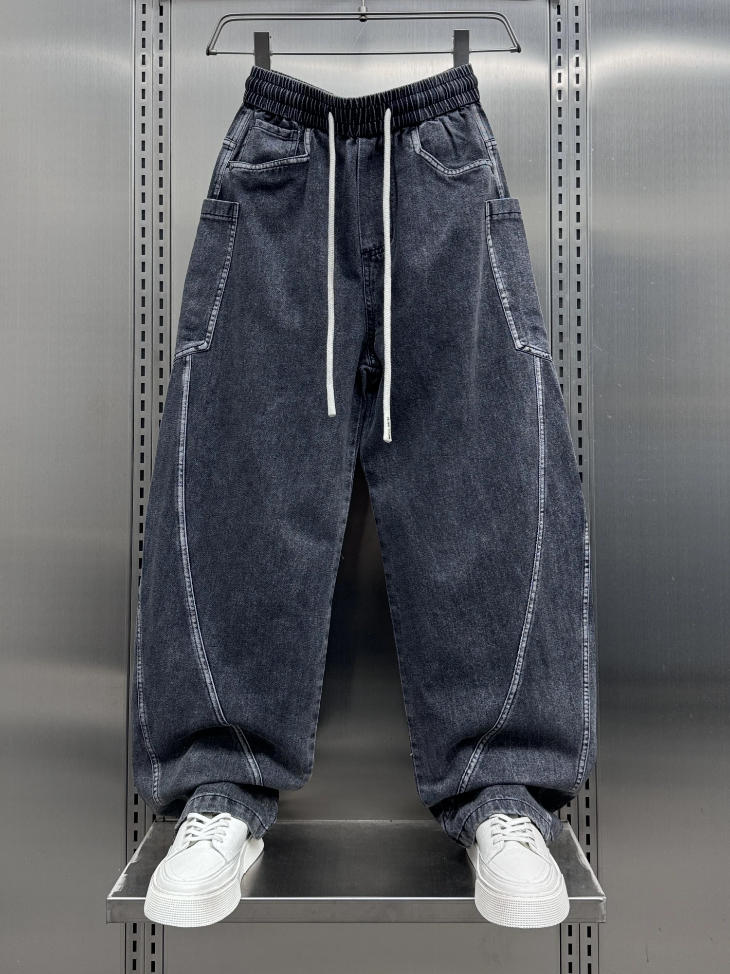 

Spring New Faionable Men's Straight Leg Jeans with Bright Stitch Casual Loose Wide Leg Knife Jeans Youth Trend