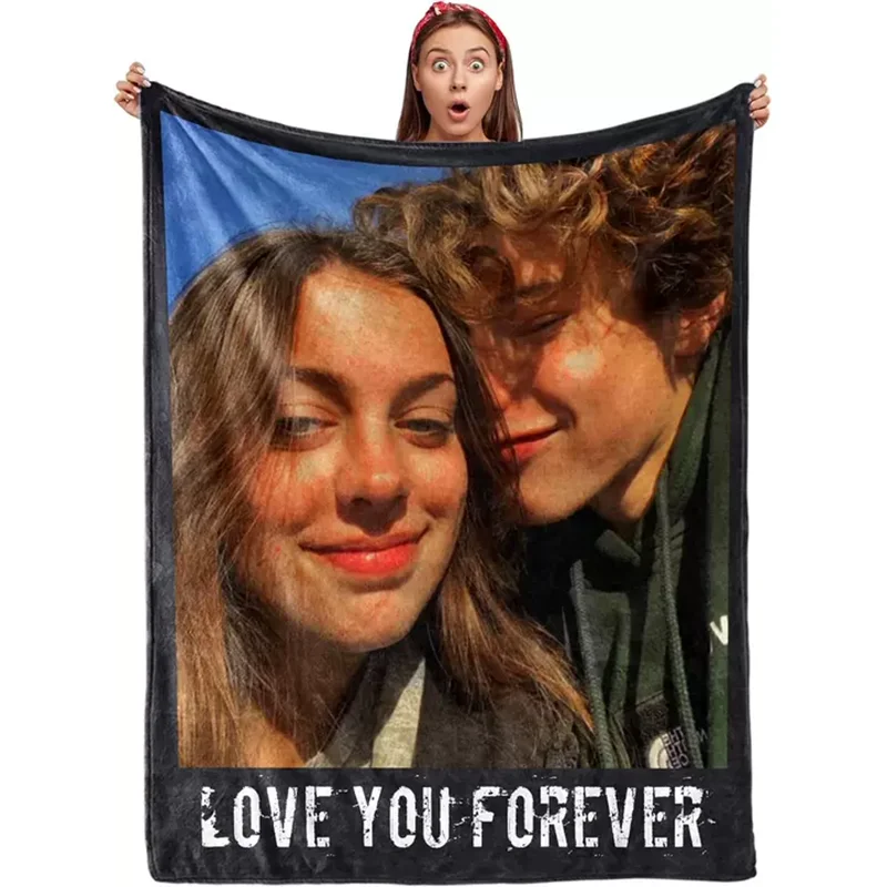 

Custom Photo Blanket Soft Warm Personalized Couples Gifts Customized Picture Blanket for Birthday Christmas DIY Flannel Blanket