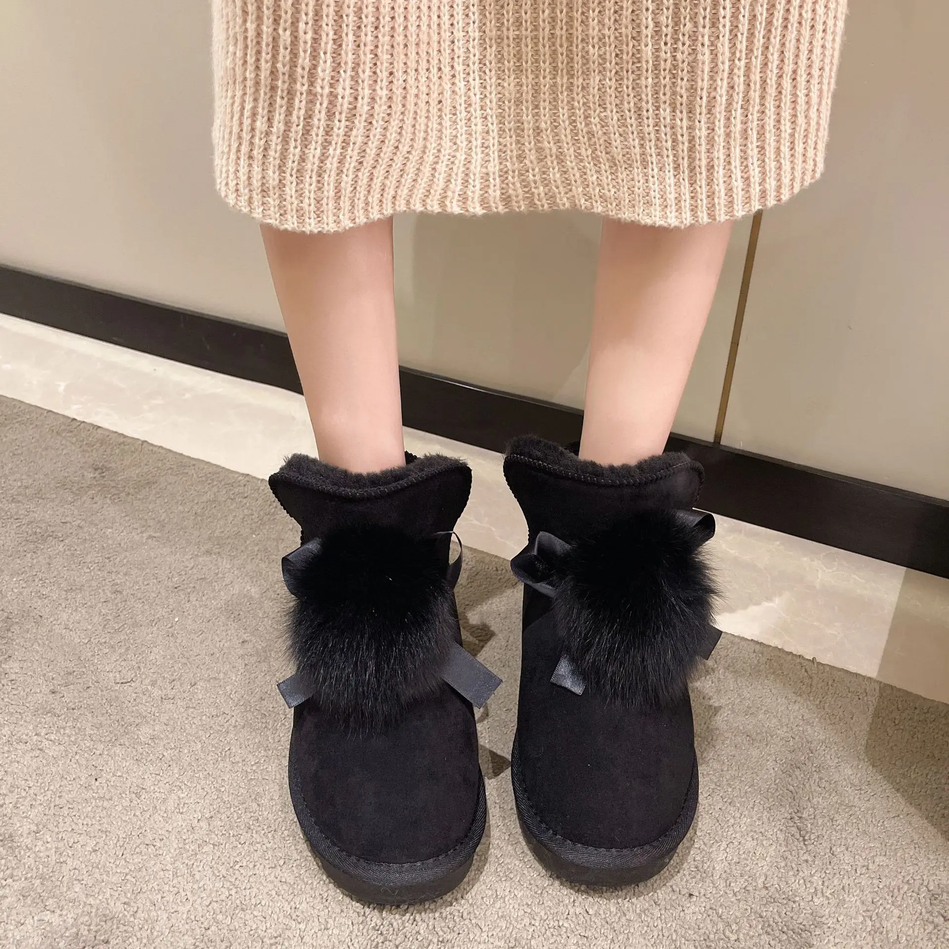 Women's Snow Boots Ankle Shoes For Woman Elegant With Low Heels Booties Round Toe Anti Skid 39 Stylish Offer New In Furry