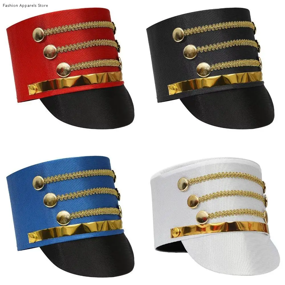 

Hat-nutcrackers Marching Band Hat Gold Trim Strips Cosplay Show Drum Major Master Hats Skin-friendly Photography Soldier Top Cap
